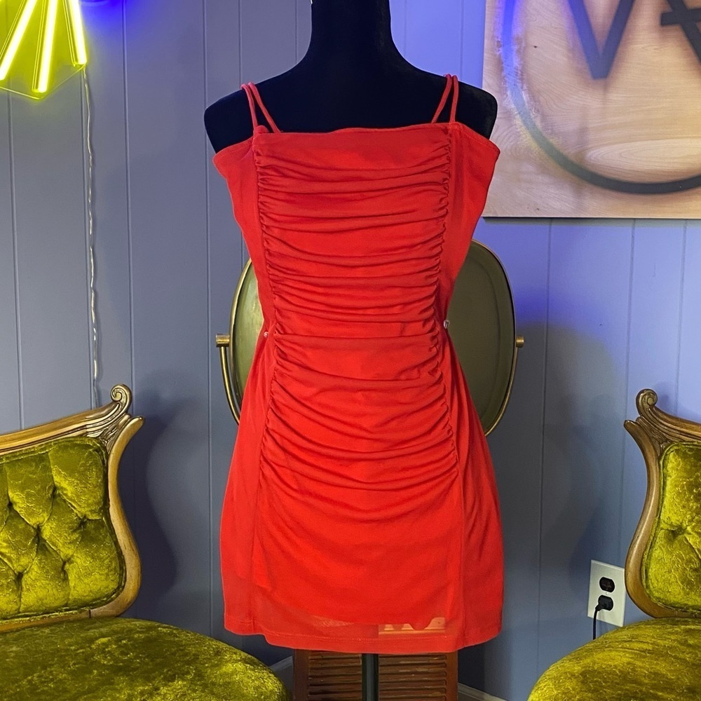 Vintage 90s Koji Yohji Red Spaghetti Strap Mini Dress Size Small - Picture 2 of 5